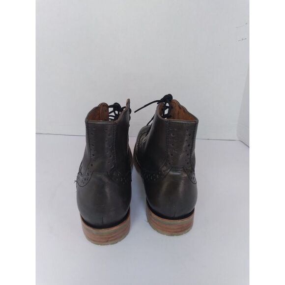 Classic Black Leather Wingtip Brogue Boot with Contrast Sole - Casual Dress Boot